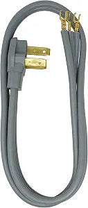 Southwire 9014SW8809 Range Power Cord; 4-Foot; 1/4-Inch Flanged Terminals; Flat Plug; Compatible With Most Standard Free Standing Electrical Ranges With A 3 Conductor Wall Outlet; 125/250-Volt; 50-Amp