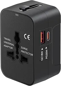 Universal Travel Adapter USB C, All in One Worldwide Plug Adapter, Black