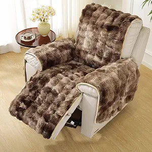 Fluffy Faux Fur Recliner Couch Chair Cover- Gradual Change Plush Non-Slip Slipcover, Lazy Boy Recliner Slipcover Covers Stay in Place Washable Furniture Protector Fits Reclining Sofa (Brown)