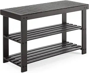DUMOS Wooden Shoe Rack Bench with Storage, 3-Tier Bamboo Entryway Benches, Shoe Rack Holds Up to 286 lb Storage Organizer, 11.3 x 27.6 x 17.8 Inches, Suitable for Bedroom Living Room Balcony, Brown
