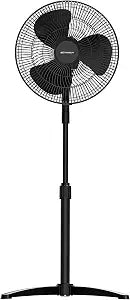 Emerson 16-inch Oscillating Pedestal Fan with Precision 3-Speed Wind Control and Adjustable Tilt and Height, Black