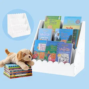 BALAPET Scalloped Book Shelf for Kids, 3-Tier Wooden Bookshelf Perfect Height for 1-5 Years Toddler, Durable Bookcase Book Organizer for Nursery Room(White,16.5 * 16.5 * 10.6in)