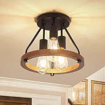 Modern Farmhouse Wood Semi Flush Mount Ceiling Light Hallway Light Fixtures