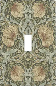 William Morris Pimpernel Flowers 1 Gang Light Switch Cover Vintage Victorian Green Floral Decorative Single Toggle Wall Plates Outlet Covers Faceplates Electrical Switchplate for Bedroom Home Decor