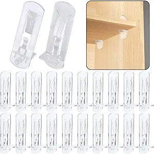 20pcs Plastic Locking Shelf Support Pegs,6mm Shelf Pins ,Self-Locking Bracket Clips,Clear Shelf Pegs for for Kitchen Cabinet Furniture Book Shelves, 6mm Peg x 5/8" Thick Shelves