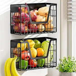 2 Pack Magnetic Shelf for Fridge, Fruit Potato & Onion Storage Bins