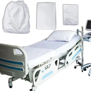 JuGeoZhi 3pcs Hospital Bed Sheet Set - 1 Fitted Bed Sheet, 1 Flat Bed Sheet, 1 Pillow Case, for Home, Hospital, Hotel, 35 x 79 x 11 Inch