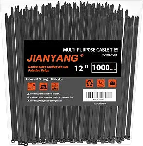 12 Inch Zip Ties Double Sided Toothed (Bulk 1000 Pack),85 LBS Tensile Strength Heavy Duty Cable Wire Ties With Self-Locking Adjustable More Durable Nylon Tie Wraps for Indoor Outdoor