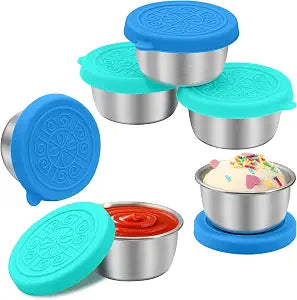 LIEMAND 6x1.6 oz Salad Dressing Container to Go, Leakproof Reusable Stainless Steel Small Container with Lid,Sauce Containers for Lunch box,Picnics,Travel,Office and Meal Prep