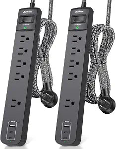2 Pack Power Strip Surge Protector - 5 Widely Spaced Outlets 3 USB, 6Ft