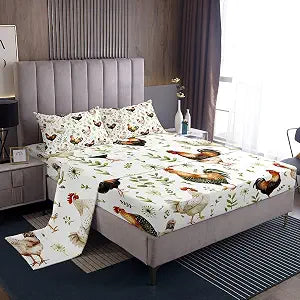 jejeloiu Lovely Chicken Sheet Set Full Size Kids Teens Deep Pocket