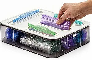 HIMUS Food Storage Bag Organizer - 4 in 1 Plastic Baggie Organizer for Drawer | Compatible with Sandwich, Snack, Gallon, Quart & Slider | Plastic Bag Organizers Kitchen Storage| Wall & Drawer Mount