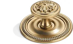 khtumeware 2 Pack 2.5 Inch Brushed Brass Cabinet knobs with Backplate,Vintage Backplate for Cabinet knobs and Drawer knobs, Bi-Fold Door Knobs