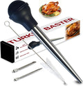 Stainless Steel Turkey Baster for Cooking, Food Grade Large Baster with Heat-Resistant Silicone Bulb, 2-in-1 Basters & Injector (2 Detachable Needles), Strong Suction, Easy to Clean