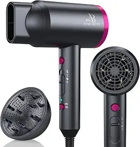ANNE BETTY Ionic Hair Dryer with Diffuser, Powerful Blow Dryer for Women & Men, Fast-Drying Hair Dryer with Nozzle for Home, Salon, Travel