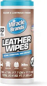 MiracleWipes for Leather Cleaning & Conditioning, Vehicle, Furniture, Shoes, Jacket, Interior, Upholstery, Cleans, Protects, and Moisturizes Leather, Prevent Fading and Cracking - 60 Count