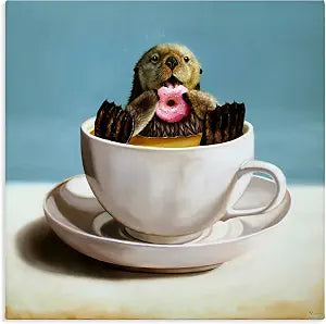 Stupell Industries Cute Seal Donut Coffee Tea, 17 x 17 Inch Canvas Wall Art