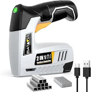 BATAVIA Electric Staple Gun, 2-in-1 Cordless Brad Nailer & Stapler Kit with 2000Pcs Nails & Staples, 4V Lithium-ion Rechargeable Nail Gun for Upholstery, Wood Working, DIY Home Projects