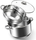 6 QT Stainless Steel Cookware Set, 3-Piece Multipurpose Stock Pot with Steamer Pot and Tempered Glass Lid, Stainless Steel Handle, Work with Gas Electric Induction Stove