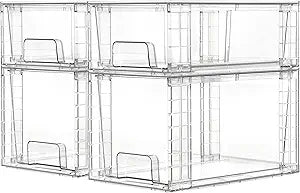 Vtopmart Clear Stackable Storage Drawers, 4 Pack Kitchen Cabinet Set