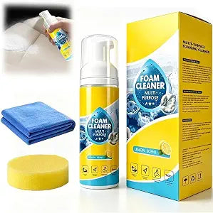 4-in-1 Multi-Purpose Foam Cleaner, All Surface No-Rinse Spray with Sponge & Towel for Home, Kitchen, Bathroom, Car & Upholstery (1PC+1*Sponge+Towel)