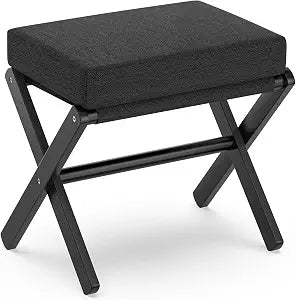 BAMBOOHOMIE Foldable Foot Stool Ottoman, Small Padded Foot Rest with Bamboo X-Legs, Portable Folding Leg Rest for Living Room Bedroom Office, Soft Foam Cushion Step Stool for Couch & Armchair (Black)