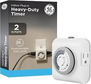 GE 24Hour Plug-in Mechanical Timer Outlet, 2 Grounded Outlets, 1 Pack