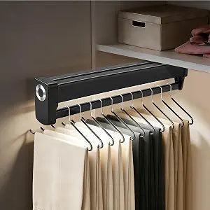 Pull Out Closet Valet Rods with LED Lighting, Slide Out Steel Pants Rack