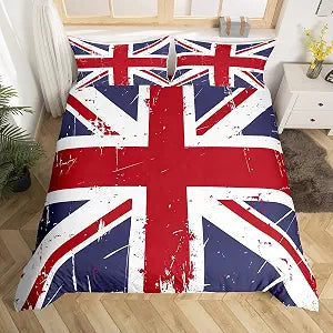 British Flag Bedding Set Queen Size,Retro Style Comforter Cover for Boys Girls,Kids Red and Blue Duvet Cover Set UK Country Bedspread Cover Fashion Teens Bedroom Decor Bed Collection(No Comforter)