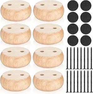 Mifoci 1 Inch Wooden Furniture Legs Set of 8 Bun Feet Solid Wooden Round Short Replacement DIY Unfinished Wood Bun Feet with Screw Pads for Ottoman Couch Cabinet Desk Sofa Bookcase(Wood Color)