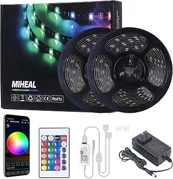 MIHEAL 5050 Black PCB RGB WiFi Smart LED Strip 32.8Ft 300LED Waterproof Kit