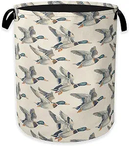 Vintage Mallard Duck Laundry Basket,Rustic Farmhouse Clothes Hamper,Oxford Cloth Collapsible Nursery Hamper Storage Organization for Bedroom,Bathroom,Office,College Dorms,16x20 Inch