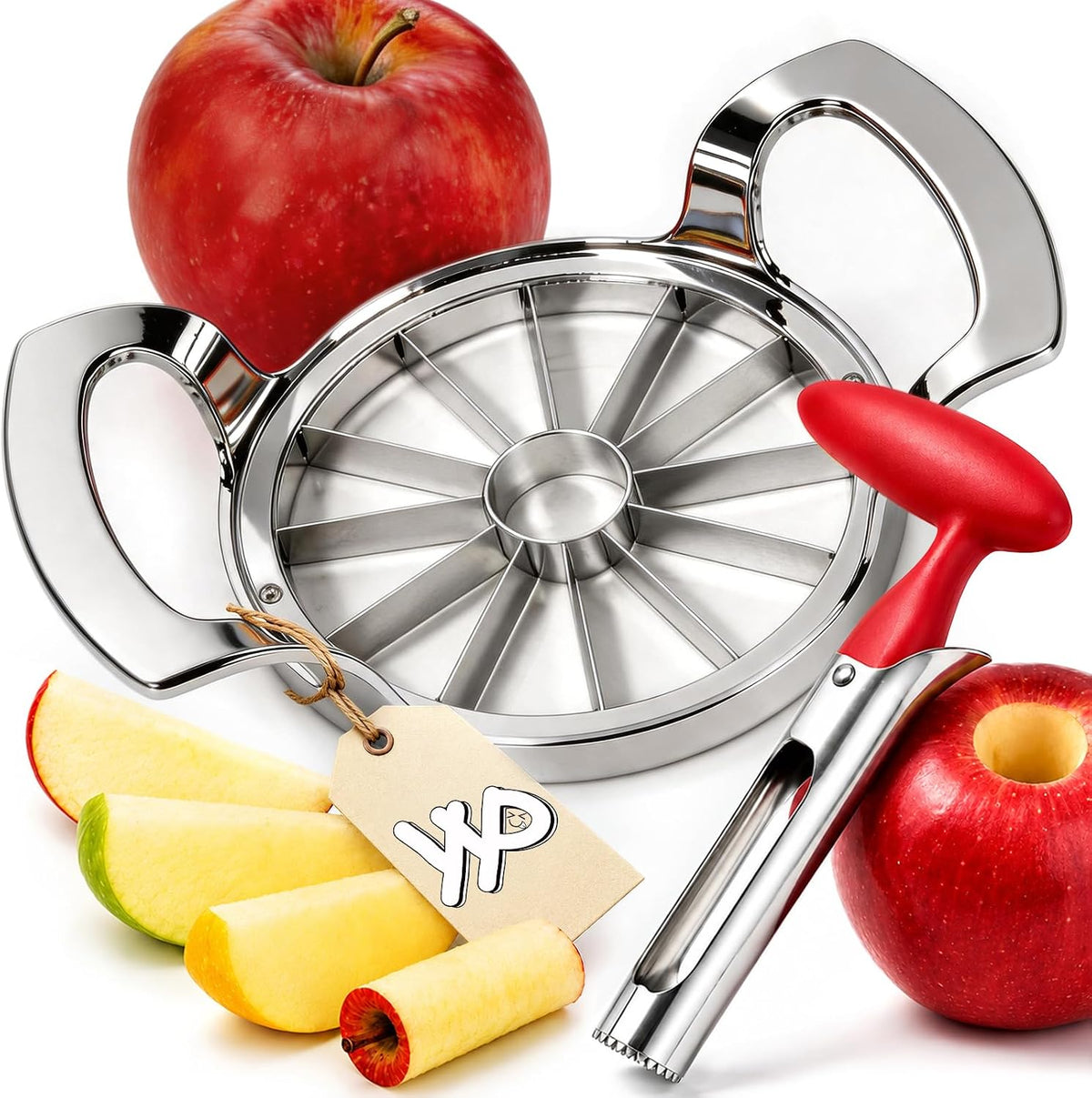 YYP Heavy Duty 12-Blade Apple Slicer, Extra Large Stainless Steel Apple Cutter & Corer, Sharp, Easy to Use, Dishwasher Safe for Apples & Fruits