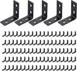 100 Pcs 1.5 Inch Corner Brackets 4 Hole Bracket Steel with Zinc Plated L Shaped Joint Right Angle Braces with Screws for Furniture, Shelves, Cabinets, and DIY Project