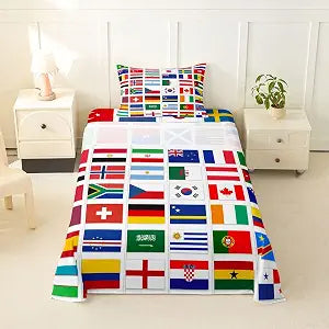 Feelyou International World Flags Bed Sheets Set Twin Size World Countries Bed Set for Kids Boys Girls Soccer Sports Game Deep Pocket Fitted Sheet Breathable Soft Lightweight Microfiber