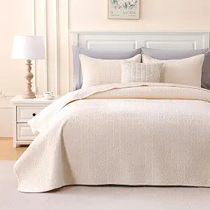 Velvet Quilt Set King Size - 3-Piece Lightweight Bedding, Soft Velvet Comforter, Oversized Bedspread Coverlet for All Season, Cream White