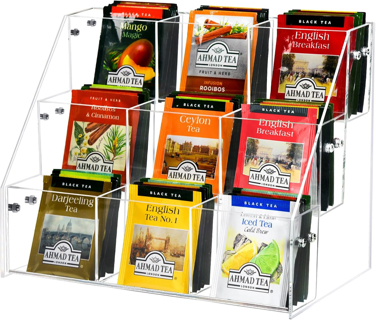 Tea Bag Organizer, Acrylic Tea Holder Storage Rack, Assembly Required