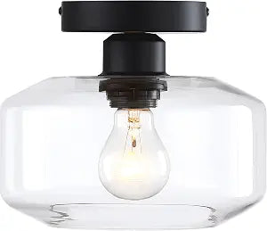Designers Fountain Semi Flush Mount Ceiling Light, 8.75 Inch Clear Glass Lighting Fixture for Kitchen, Bedroom, Bathroom, and Hallway, Matte Black, D335M-SF-MB