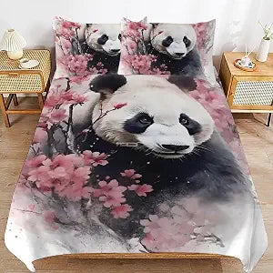 3D Panda Comforter Set Queen Size,Cute Panda Print Comforter Cover 3-Pieces for Kid Teen Boys Girls Room Decor,Lovely Animal Theme Duvet Cover with 2 Pillowcases (Queen (U.S. Standard))