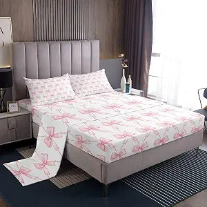 Feelyou Bow Bed Sheets Set Full Size for Boys Girls Kids Women Men Ultra