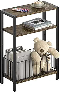 Narrow Side Table with Storage Basket Small End Table for Small Space,Brown