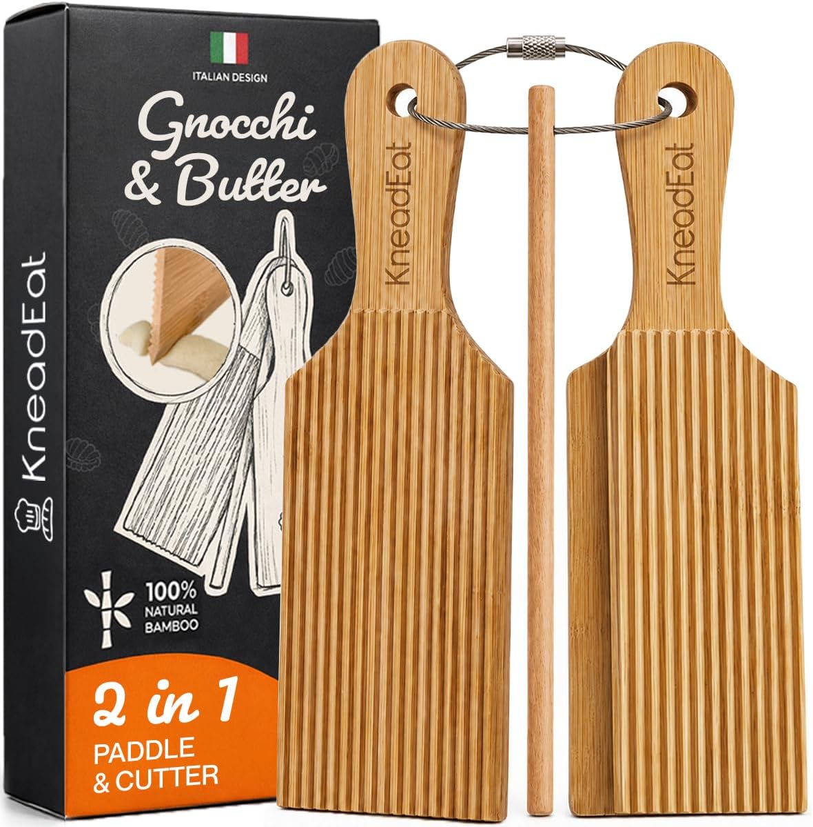 KneadEat Gnocchi Board Wood Set, Cavatelli Pasta Maker and Butter Paddles