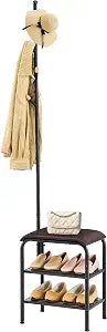 Gewudraw 3-in-1 Freestanding Coat Rack Stand with Shoe Bench for Entryway