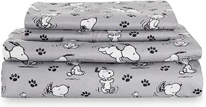 Berkshire Peanuts�� Sheet Set Queen Size - 4 Pieces,Cute Character Snoopy Printed Soft Microfiber Bed Sheets,Peanuts Poses and Paws Grey