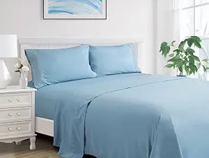 Queen Size Solid Cooling & Breathable 4 Piece Bedding Sheet Set - Brushed Microfiber - Shrinkage and Fade Resistant - Deep Pocket (Light Blue, Queen)