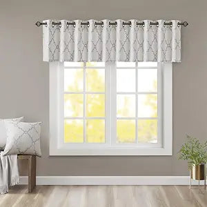 Madison Park Light Filtering Fretwork Print Valance, 50x18 Ivory/Grey