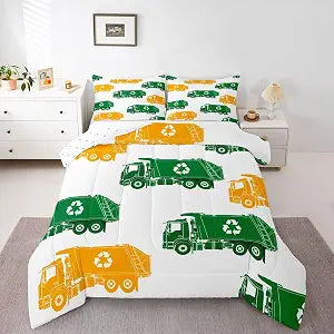 jejeloiu Garbage Truck Cartoon Car Comforter Set Twin Size Boys Kids Ultra