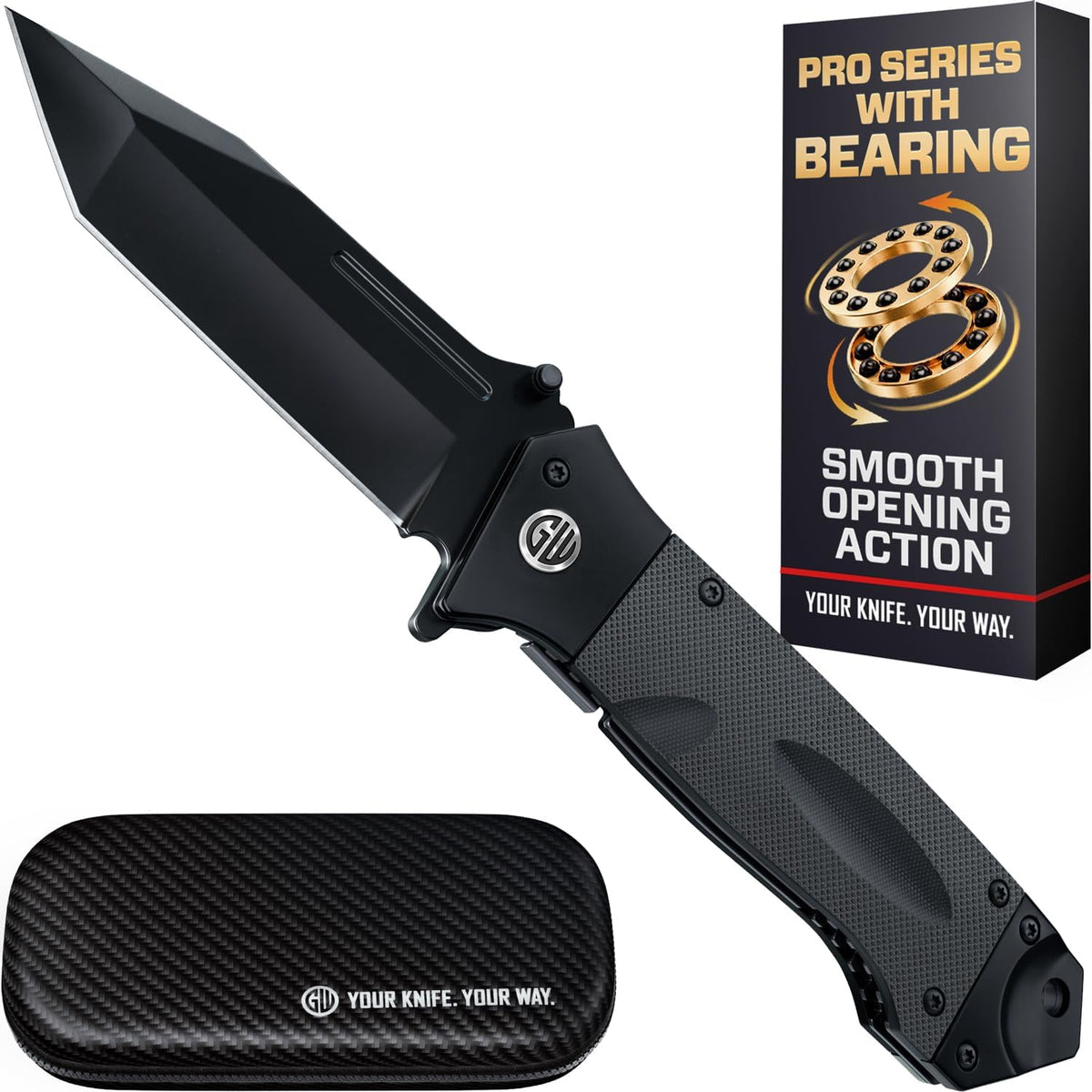 Heavy Duty Pocket Knife with Ball Bearing & Case - 3.5" Tanto Sharp Blade - Deba Knife - Folding Tactical Self Defense Knives with Portable Clip - for Hunting Camping Military - Gifts for Men 6688 U