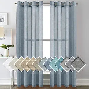 H.VERSAILTEX Denim Linen Sheer Curtains 84" 2 Panels Grommet