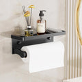 Black Paper Towel Holder with Shelf, Wall Mount Paper Towel Holder for Bathroom Kitchen, Hand Towel Rack Holder,Paper Roll Holder with Self Adhesive & Screw,RV